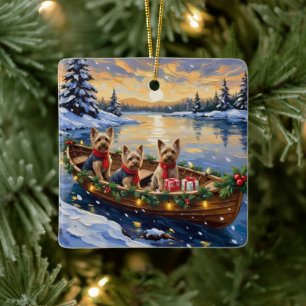 Yorkshire Terrier Kerstboot Vakantie Keramisch Ornament