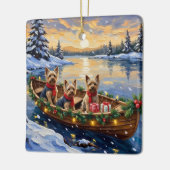 Yorkshire Terrier Kerstboot Vakantie Keramisch Ornament (Links)