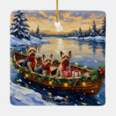 Yorkshire Terrier Kerstboot Vakantie Keramisch Ornament (Achterkant)