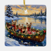 Yorkshire Terrier Kerstboot Vakantie Keramisch Ornament (Voorkant)