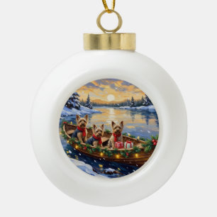 Yorkshire Terrier Kerstboot Vakantie Keramische Bal Ornament