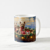Yorkshire Terrier Kerstboot Vakantie Koffiemok (Voorkant rechts)