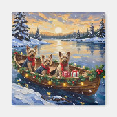Yorkshire Terrier Kerstboot Vakantie Magneet (Voorkant)