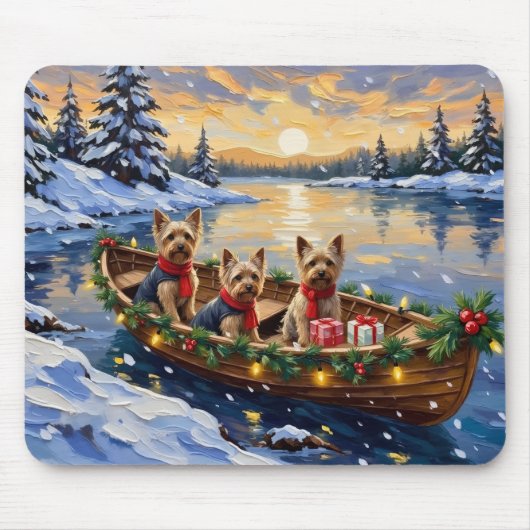 Yorkshire Terrier Kerstboot Vakantie Muismat (Voorkant)