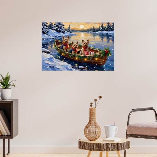 Yorkshire Terrier Kerstboot Vakantie Poster (Woonkamer 3)