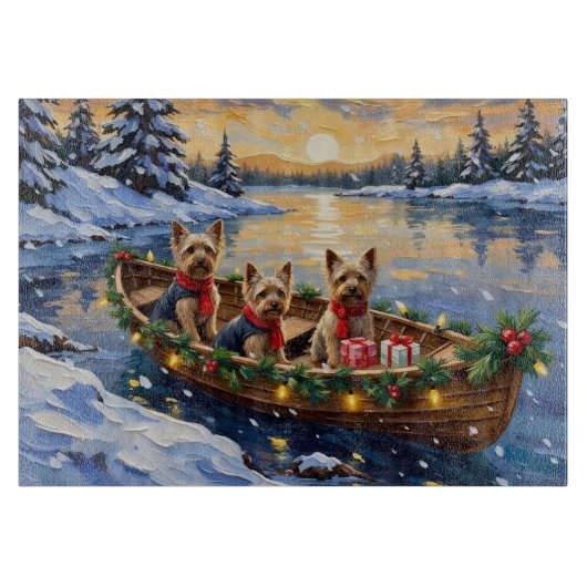 Yorkshire Terrier Kerstboot Vakantie Snijplank (Voorkant)