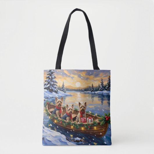 Yorkshire Terrier Kerstboot Vakantie Tote Bag (Voorkant)