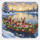 Yorkshire Terrier Kerstboot Vakantie Vierkante Sticker (Voorkant)