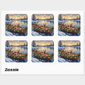 Yorkshire Terrier Kerstboot Vakantie Vierkante Sticker (Vel)