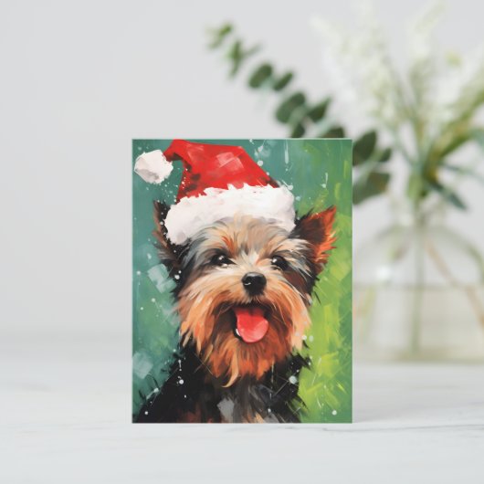 Yorkshire Terrier Kerstborstel schilderen kunstwer Feestdagenkaart (Staand voorkant)
