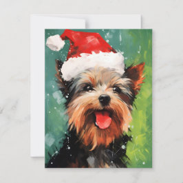 Yorkshire Terrier Kerstborstel schilderen kunstwer Feestdagenkaart