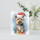 Yorkshire Terrier Kerstborstel schilderen kunstwer Feestdagenkaart (Staand voorkant)
