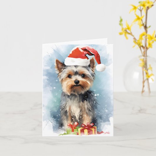 Yorkshire Terrier Kerstborstel schilderen kunstwer Kaart (Gele Bloem)