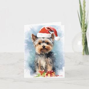 Yorkshire Terrier Kerstborstel schilderen kunstwer Kaart
