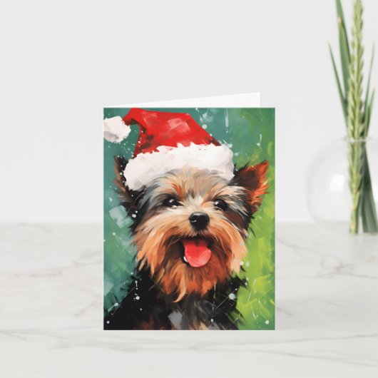 Yorkshire Terrier Kerstborstel schilderen kunstwer Kaart (Voorkant)