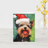 Yorkshire Terrier Kerstborstel schilderen kunstwer Kaart (Gele Bloem)
