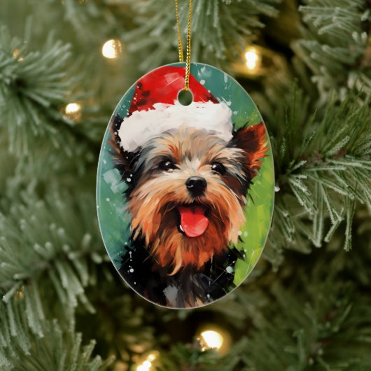 Yorkshire Terrier Kerstborstel schilderen kunstwer Keramisch Ornament (Boom)