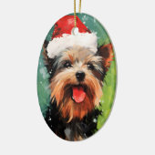 Yorkshire Terrier Kerstborstel schilderen kunstwer Keramisch Ornament (Links)