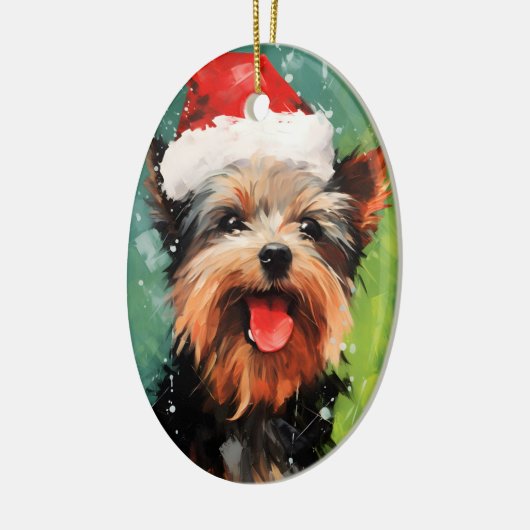 Yorkshire Terrier Kerstborstel schilderen kunstwer Keramisch Ornament (Links)