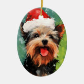Yorkshire Terrier Kerstborstel schilderen kunstwer Keramisch Ornament (Voorkant)