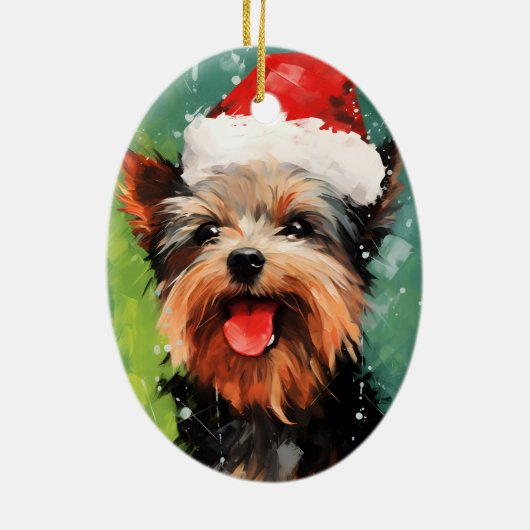 Yorkshire Terrier Kerstborstel schilderen kunstwer Keramisch Ornament (Achterkant)