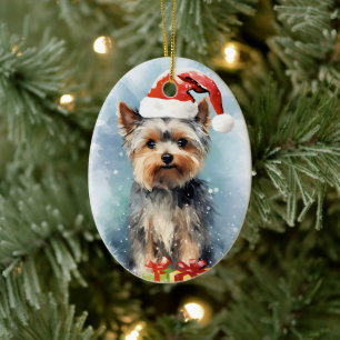 Yorkshire Terrier Kerstborstel schilderen kunstwer Keramisch Ornament