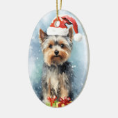 Yorkshire Terrier Kerstborstel schilderen kunstwer Keramisch Ornament (Links)