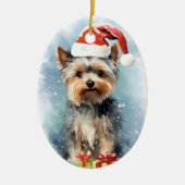 Yorkshire Terrier Kerstborstel schilderen kunstwer Keramisch Ornament (Voorkant)