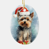 Yorkshire Terrier Kerstborstel schilderen kunstwer Keramisch Ornament (Achterkant)