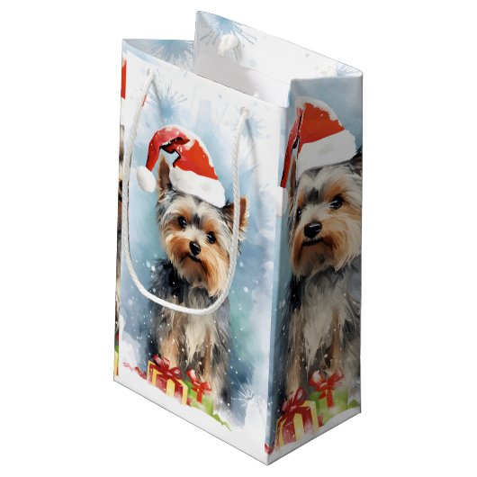 Yorkshire Terrier Kerstborstel schilderen kunstwer Klein Cadeauzakje (Achterkant Gekanteld)