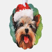 Yorkshire Terrier Kerstborstel schilderen kunstwer Ornament Kaart (Links)
