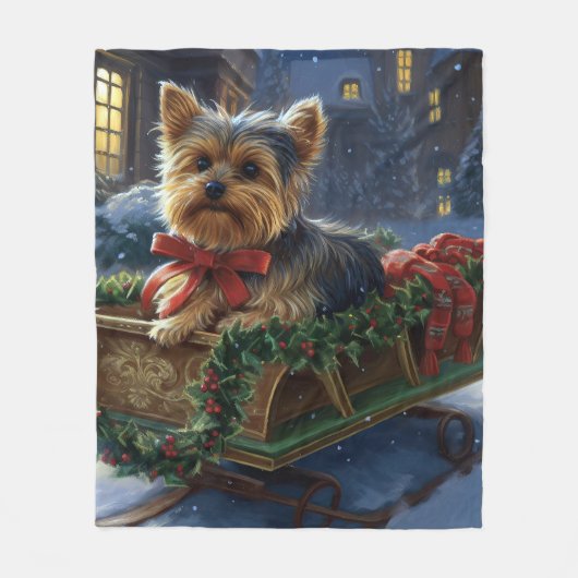 Yorkshire Terrier Kerstfeest Seizoen Fleece Deken (Voorkant)