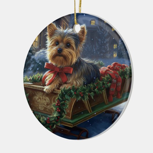 Yorkshire Terrier Kerstfeest Seizoen Keramisch Ornament (Links)