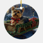 Yorkshire Terrier Kerstfeest Seizoen Keramisch Ornament (Achterkant)