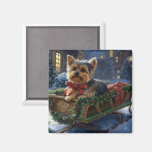 Yorkshire Terrier Kerstfeest Seizoen Magneet (Voorkant / Achterkant)