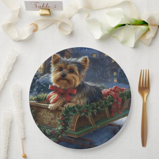 Yorkshire Terrier Kerstfeest Seizoen Papieren Bordje (Huwelijk)