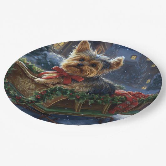 Yorkshire Terrier Kerstfeest Seizoen Papieren Bordje (Gekanteld)