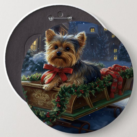 Yorkshire Terrier Kerstfeest Seizoen Ronde Button 6,0 Cm (Voorkant /achterkant)