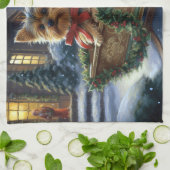 Yorkshire Terrier Kerstfeest Seizoen Theedoek (Gevouwen)