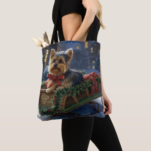Yorkshire Terrier Kerstfeest Seizoen Tote Bag (Dichtbij)