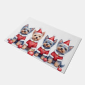 Yorkshire Terrier Kerstjurk Kerstman Hoed Deurmat (Schuin)
