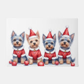 Yorkshire Terrier Kerstjurk Kerstman Hoed Deurmat (Voorkant)