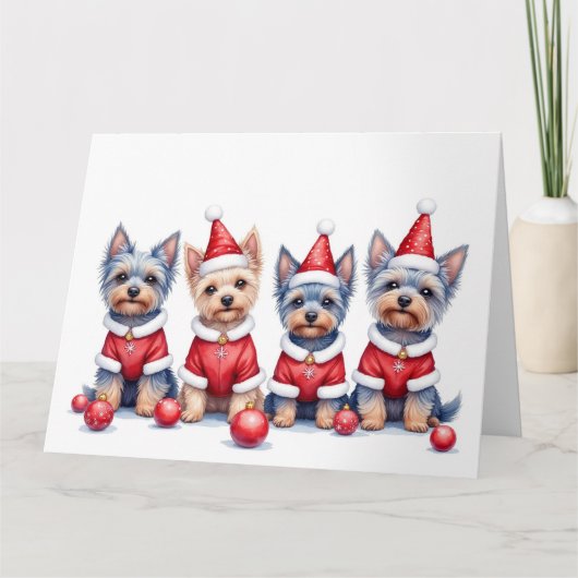 Yorkshire Terrier Kerstjurk Kerstman Hoed Kaart (Voorkant)