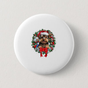 Yorkshire Terrier Kerstkrans Decoratie Xmas Ronde Button 5,7 Cm