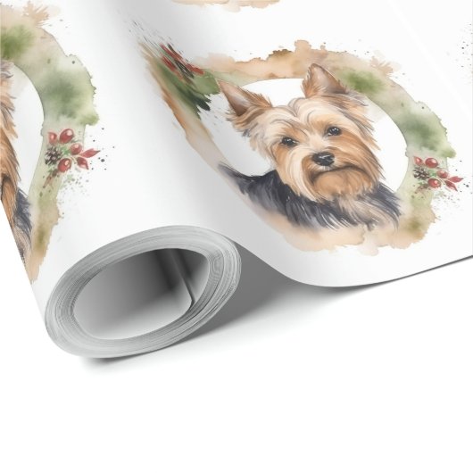 Yorkshire Terrier Kerstkrans feestelijke pup Cadeaupapier (Rol Hoek)