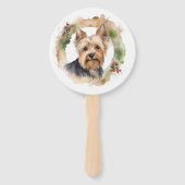 Yorkshire Terrier Kerstkrans feestelijke pup Handwaaier (Achterkant)