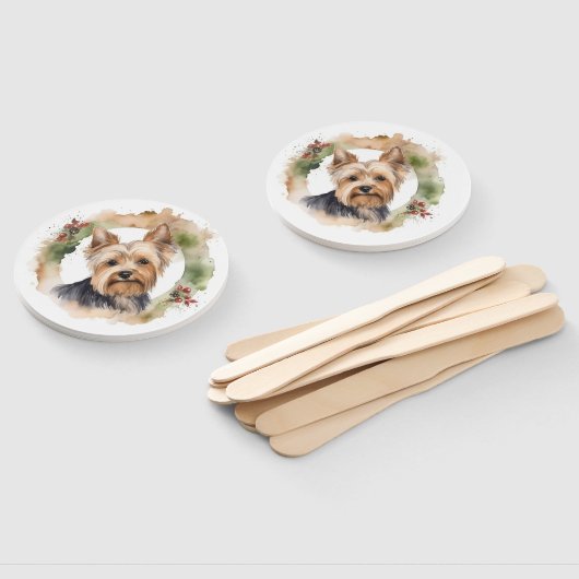 Yorkshire Terrier Kerstkrans feestelijke pup Handwaaier (Niet-gemonteerd)