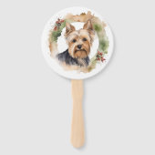 Yorkshire Terrier Kerstkrans feestelijke pup Handwaaier (Voorkant)