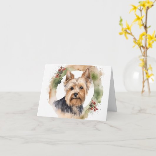 Yorkshire Terrier Kerstkrans feestelijke pup Kaart (Gele Bloem)