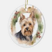 Yorkshire Terrier Kerstkrans feestelijke pup Keramisch Ornament (Links)